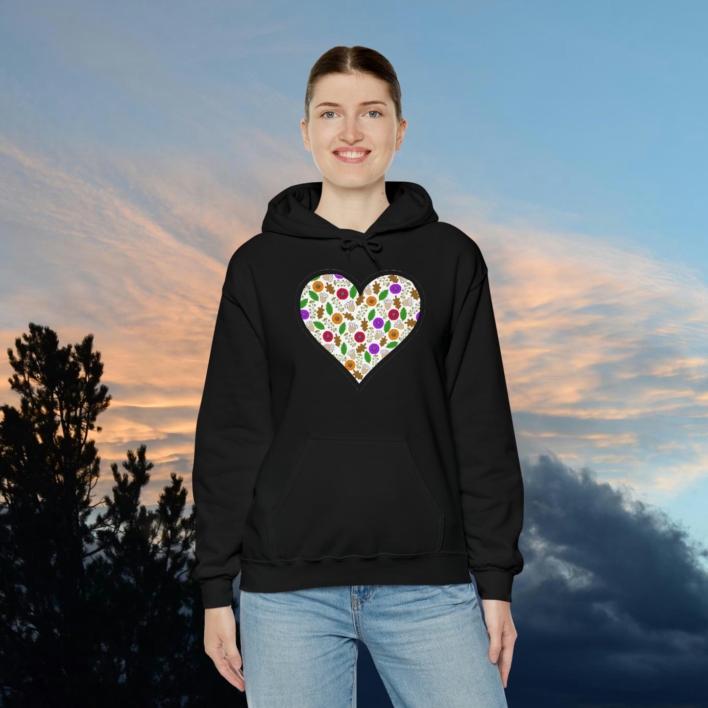 Fall Motif Heart Unisex Heavy Blend™ Hooded Sweatshirt